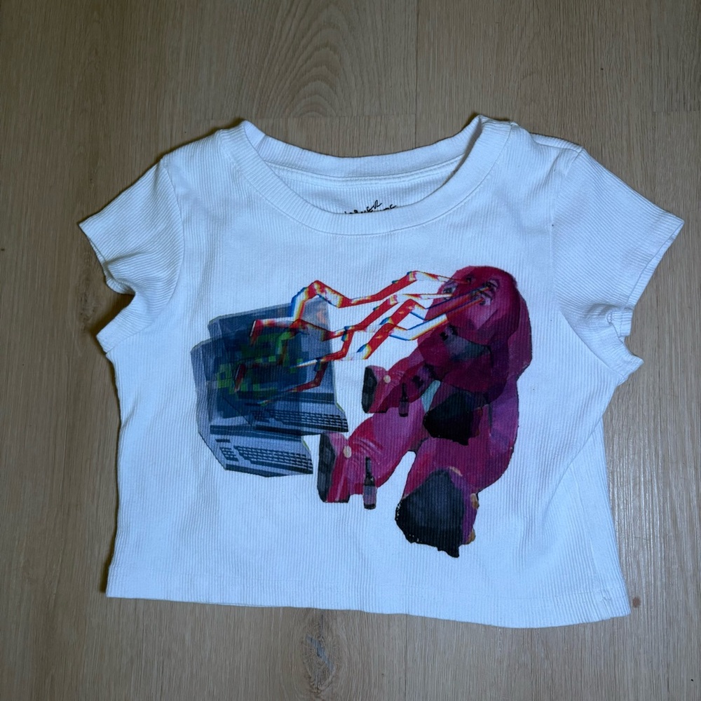 LOWER EAST SIDE White Crop Top with Pink and Black Graphic